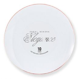 12 pieces Elegance Plate 10.25in White + Rim Stamp Rose Gold - Plastic Dinnerware