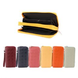 144 pieces CC Wallet Dual Zipper Weave - Leather Wallets