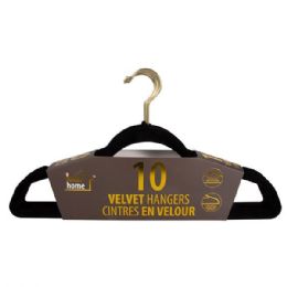 12 Wholesale Ideal Home Velvet Hanger 10PK Black Gold