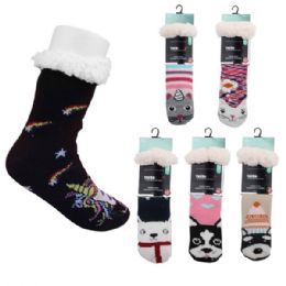 72 pieces Thermaxxx Kids Sherpa Socks Animals - Girls Crew Socks