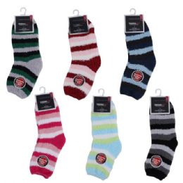 144 pieces Thermaxxx Winter Socks Fuzzy Stripes - Womens Fuzzy Socks