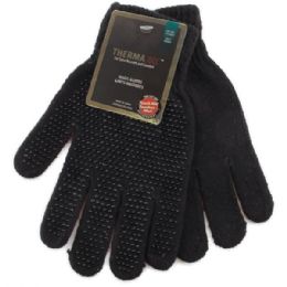 144 Pairs Thermaxxx Winter Magic Glove Black Only W/ Grip Dots - Fleece Gloves