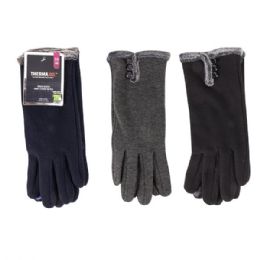 144 pieces Thermaxxx Winter Glove Ladies w/ Touch Fur Cuff Buttons - Fleece Gloves