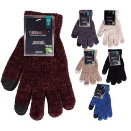 144 pieces Thermaxxx Chenille Gloves w/ Touch Asst Color - Fleece Gloves