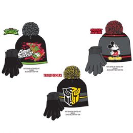96 of License Winter Hat & Gloves Set Junior Boys' Assorted