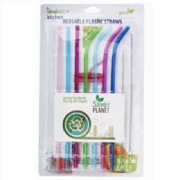 48 pieces Ideal Kitchen Plastic Straw Reusable 8PK + 2 Cleaner - Straws and Stirrers