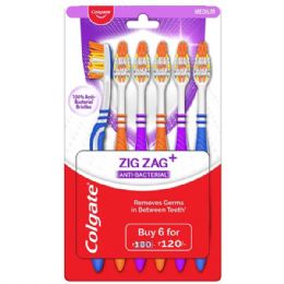 36 Wholesale Colgate Toothbrush Zig Zag 6PK Anti-Bacterial