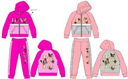 24 Sets Girls Toddler 2 Piece Zip Printed Fleece Sets - Girls Dresses and Romper Sets