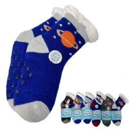 24 of Children's Plush - Lined Non Slip Sherpa Socks - Space