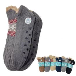 24 Pieces Plush - Lined Non Slip Sherpa Booties - Argyle - Womens Sherpa Socks