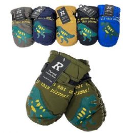 24 of Boy's Puffy Dinosaur Insulated Mittens
