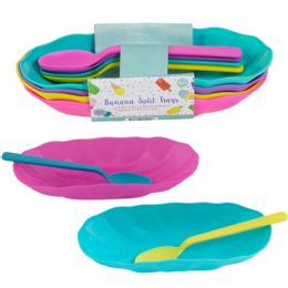 24 pieces Banana Split 8pc Set 8.25x3.5in Trays & 6.75in Spoons/summer Brites Ice Cream Sleevecard - Plastic Bowls and Plates