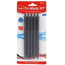 36 of Pens 5ct Black Ink Trimate Retractable Ball Point Carded