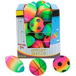 24 pieces Rainbow Sports Balls Pvc 3ast Soccer/bsktball/football 4.75in 24pc Pdq - Balls