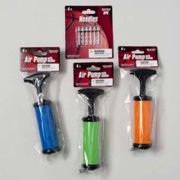 24 pieces Air Pump 6.5in 3asst Color + 6pk Inflation Needle Disp Strip 6pc Ea/strip - Pumps