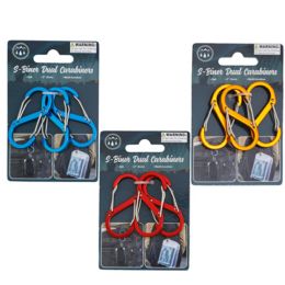 48 of Carabiner S Shape Double Gated 3pk 2inl Alloy/iron 3ast Clrs On 12pc Mdsg Strip/tcd