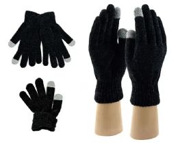 24 Pairs Unisex Chenille Touchscreen Warm Winter Gloves In Black - Fuzzy Gloves