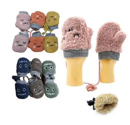 24 Pairs Unisex Kids Warm Winter Mittens In Assorted Characters - Fuzzy Gloves
