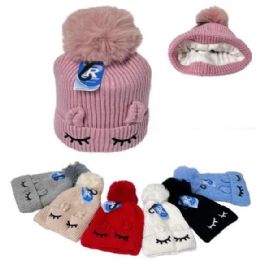 48 Pieces Children Sleepy Eye Knit Hat - Junior / Kids Winter Hats