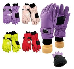 24 of Girls Heavy Duty Winter Gloves In Assorted Colors