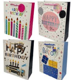 144 Wholesale Happy Birthday Large Hot Stamp Gift Bag