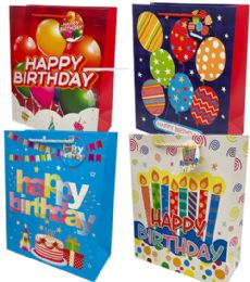 144 Wholesale Happy Birthday Large Glitter Gift Bag
