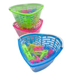 24 Pieces 24pc Plastic Clothes Pin W Basket - Clothes Pins