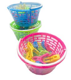 24 Pieces 24pc Plastic Clothes Pin W Basket - Clothes Pins