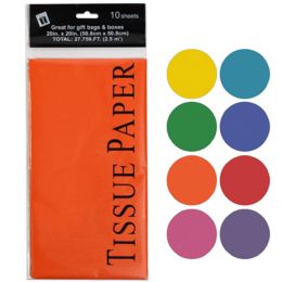 48 pieces Tissue Paper 10ct 8ast Solid Colors Shortfold 20x20in Printed Polybag - Tissue Paper
