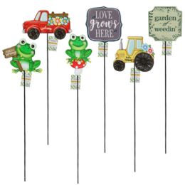 24 Pieces Garden Yard Stake Metal 6ast Frogs/vehicles/signs 24in L&g ht - Garden Tools