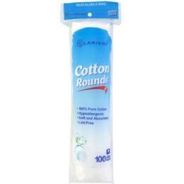 24 Wholesale Cotton Rounds 100ct 100% Cotton Peggable And Resealable Poly Bag Clarisse
