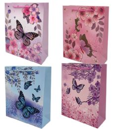 96 Wholesale Glitter Butterfly Large Gift Bag