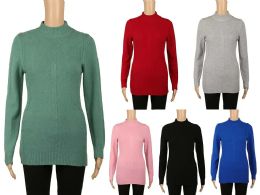 24 Pieces Women's Textured Mock Neck Sweater Assorted Colors - Womens Sweaters & Cardigan