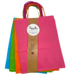 20 Pieces Large Neon Kraft Bag With Band - Gift Bags Everyday