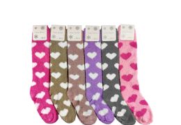 12 Pieces Woman Assorted Color Heart Fuzzy Sock - Womens Fuzzy Socks