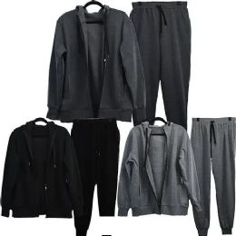 12 Wholesale Men's Zipper Jogger Set Fleece Lining S/m