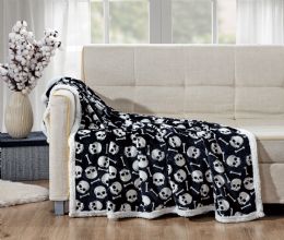 12 Pieces Skull And Bones Sherpa Throw 50x60 - Fleece & Sherpa Blankets