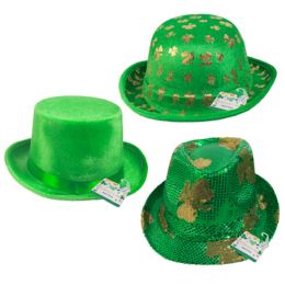 18 pieces Hat St Patricks 3ast Shamrock Hotstamp Print Derby/sequins Fedora/velvet Tophat Jhook/ht - Costumes & Accessories