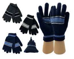 24 Pairs Mens Striped Winter Gloves Assorted Color - Fuzzy Gloves