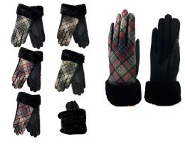 24 Pairs Womens Plaid Winter Gloves In Assorted Color - Fuzzy Gloves