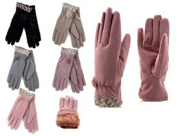 24 Pairs Womens Fuzzy Interior Winter Gloves In Assorted Color - Fuzzy Gloves