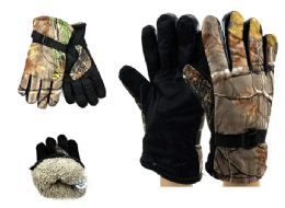 24 Pairs Men's Fuzzy Interior Camo Winter Gloves - Fuzzy Gloves