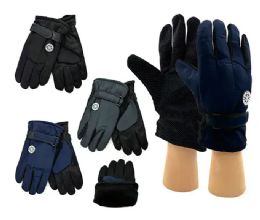 24 Pairs Men's Assorted Fuzzy Interior Gripper Winter Gloves With Strap - Fuzzy Gloves