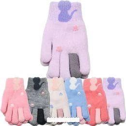 24 of Kid's Winter Fleece Gloves Fur Lined Cat Print