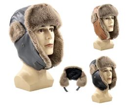 24 Pairs Mens Leather Winter Trapper Hat With Fuzzy Interior - Trapper Hats