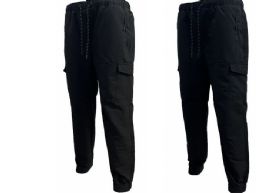12 Wholesale Men's Tech Woven Cargo Nylon Pants In Black
