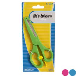 48 Wholesale Scissors Student 5.25in 3ast On 12pc Mdsgstrip GreeN-BluE-Pink