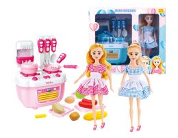 12 of 12" Doll With Kitchen & Accessories Play Set (2 Asstd. Colors) Large Size 