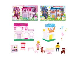 12 pieces Doll House With Accessories 11 Pcs Play Set, Light & Sound (Batt. Incl.)(2 Asstd. Colors) Large Size  - Dolls