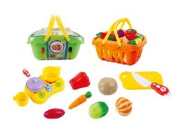 24 of 11" Basket Cutting Food With Accessories 20 Pcs Set Play Set (2 Asstd. Colors)
